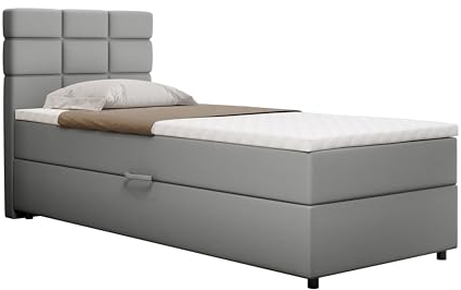 Boxspringbett Reve, 90x200 Polsterbett mit Bettkast und Topper-hellgrau