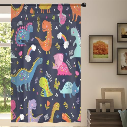 TropicalLife Dino Voile-Vorhang, durchsichtig, 140 x 198 cm, Cartoon-Tier-Dino-Vorhang für Wohnzimmer, Schlafzimmer, Küche, Zuhause, Türdekoration, Vorhänge