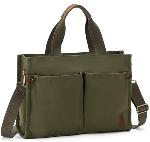 VASCHY Canvas Umhängetasche Damen, Handtasche Tote Bag Crossbody Casual Wiederaufnahme Totes für Dame mit Reißverschluss Taschen Geldbörse Arbeit Reise Grün