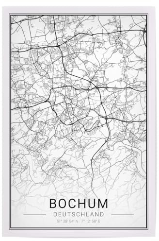 artboxONE Poster 60x40 cm Schwarzweiß City Bochum Map - Bild bochum city bochum bochum city