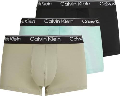 Calvin Klein Boxer Uomo Confezione da 3 Vita Bassa Low Rise Trunk Cotone Elasticizzato, Multicolore (Blk, Palm Leaf STR_Beau Bl, F Mauve), M