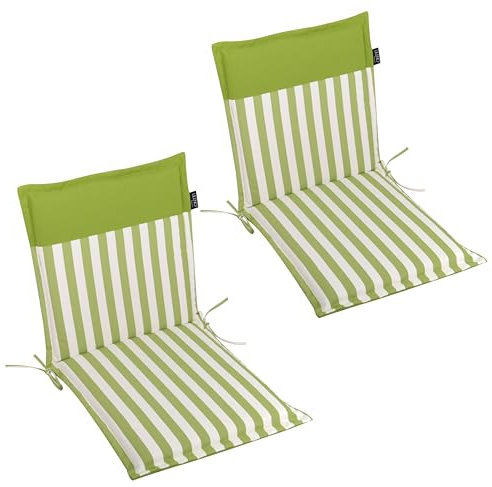LILENO HOME Gartenstuhl Auflagen als [2er Set - Niedriglehner] in Streifen Hellgrün - Uni Hellgrün - Bequeme Liegen als Sitzauflagen für Gartenmöbel - Stuhlkissen für Gartenstühle Malt