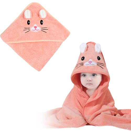 Futuhada Serviette de Bain à Capuche, Grand Serviette de Bain Bebe Doux, Cape de Bain Bébé à Capuche, Sortie de Bain Bebe Douce 80 x 80cm, Drap Serviette de Bain pour Bébé (Orange)