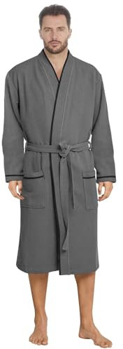 Style und Komfort vereint: Herren Baumwoll Bademantel in angesagten Farben aus Velours, Frottee oder Waffelpique f5712 Farbe: Bademantel Grau/Schwarz (1509), Gr. 5XL
