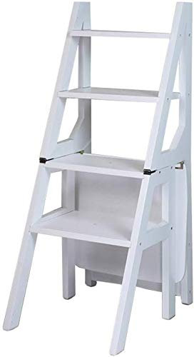 DNZDJTUA Tabouret en Bois Tabouret d'échelle en Bois Pliant à 4 marches, étagère à Fleurs en Bois Massif Portable/escabeau Blanc Tabouret intérieur Ascend escabeau