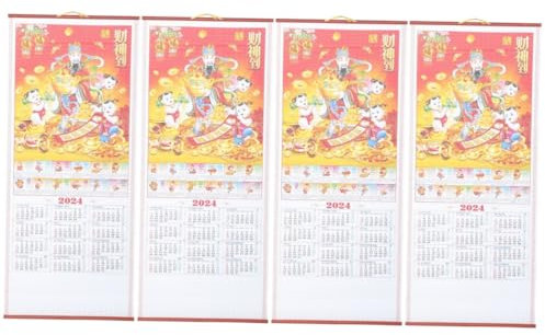 SEWACC 4stücke Chinesischer Wandkalender Traditioneller Lunar-kalender Für Jahr Des Drachen Spiralbindung Dekoratives Zuhause Für Kulturinteressierte