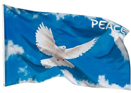 PHENO FLAGS Bandiera della pace con colomba 90x150 cm - bandiera resistente alle intemperie con occhielli in metallo - doppia orlata - colori brillanti e vivaci