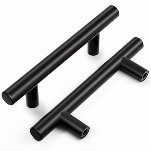 Vepagoo 10 Stück Möbelgriffe, Schwarz 128mm lochabstand Küchengriffe, Edelstahl Schubladengriffe, Schrankgriffe Türgriffe, Küche Rundrohr Griffe, Mit 20 Schrauben (Schwarz, 128mm)