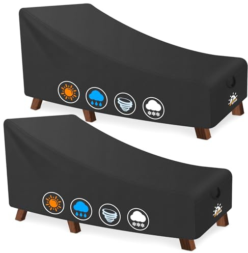 Zettum 193 x 81 x 81 CM Abdeckung für Sonnenliege 2er-Pack, 600D Oxford PU Beschichtung Gartenliege Abdeckung, Wasserdicht und UV-beständige Abdeckhauben für liegen, Liegestuhl abdeckplane