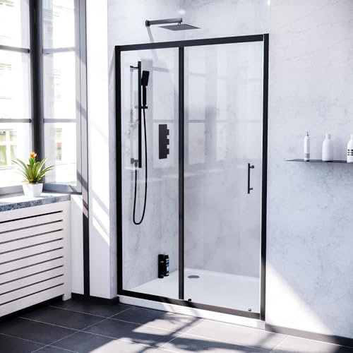 Nes Home 1200mm Sliding Glass Screen Shower Door Matt Black