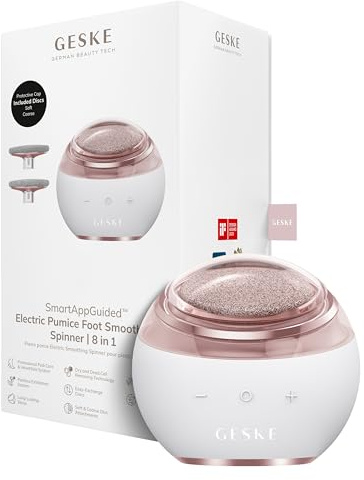 GESKE Electric Pumice Foot Smoothing Spinner | 8 in 1 | Fußfeile | Elektrische Fußfeile mit groben & feinen Aufsätzen | Bimsstein| Effektive Hornhautentfernung | Für Dein Pediküre-Set