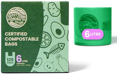 RAYTID Tie Handle Compostable Food Waste Bags 6L 125 Kitchen Compostable Caddy Liners with Handle