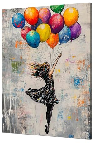 Kunstbruder© Wandbilder Banksy Gross hochkant Schlafzimmer Home Deko Wohnung Bild Wohnzimmer Bilder Leinwand Graffiti kunstdruck - Bunt gemälde (MädchenMitBallonsColor, 70x100 cm)