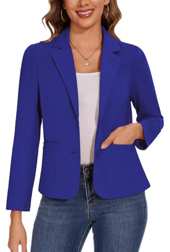 Kyzoeyou Ladies Long Sleeve Casual Outerwear, Blazer Jacket Suit with Pockets, Button Down (Royal Blue L)