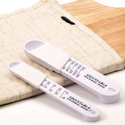 4-Piece Adjustable Measuring Spoon Set - Plastic Tablespoon & Teaspoon for Dry/Liquid Ingredients - Perfect for Baking, Cooking & Powder Measuring (2 White + 2 Black)