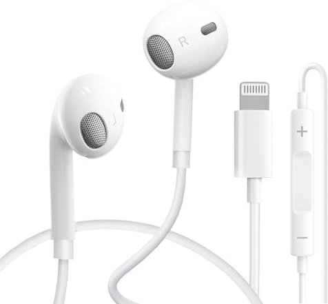 In Ear Kopfhörer für iPhone mit Lightning-Anschluss [MFi-zertifiziert] Ohrhörer mit HiFi Stereo Mikrofon und Lautstärkeregler kompatibel mit iPhone 14/14 Pro/14 Pro Max/13/12/11/SE/XS/XR/8/7 Weiß