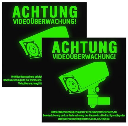 2025 Upgrade Nacht Fluoreszenz Schild Videoüberwachung Privatgrundstück Achtung, Aluminium Schild Kameraüberwachung Hinweisschild videoüberwacht (2 Stück, Quadrat,15 * 15 cm)