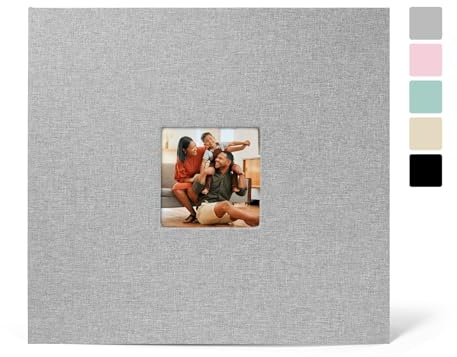 30,5 x 30,5 cm großes 3-Ringbuch-Scrapbook Fotoalbum, Leineneinband, Sammelalbum mit 50 Kunststoffhüllen, 100 Seiten, 30,5 x 30,5 cm, weiße Seiten für Hochzeit, Baby, Abenteuer, Reisen, Damen, Kinder