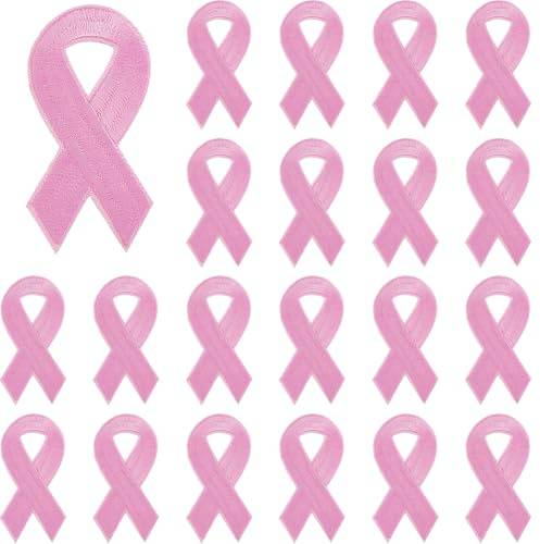DICOSMETIC 24Pcs Pink Ribbon Iron on Patches Breast Cancer Awareness Embroidery Patches 7.6x3.8cm Cancer Care Sew on Patch for Women Clothing Jacket Jeans Pants Dress Backpack Decor