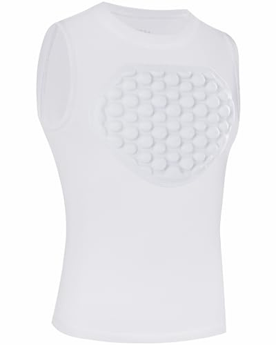 Runhit Youth Baseball Chest Protector Shirt Softball Football Padded Compression Shirt Heart Guard Sternum Protection for T-Ball Lacrosse White S