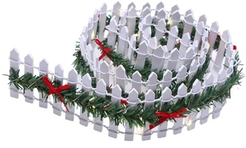 Fyrdyn Clôture de Noël Miniature, Barrière De 89 Cm Pour Village En Bois Miniature, Clôture Jardin Féerique avec LED pour Arbre de Noël Décoration Maison et Village