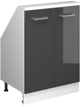 Vicco Dachschrägenschrank Rion, Anthrazit Hochglanz/Weiß | B60 x T46 cm, mit 2 Türen, platzsparend für Dachschrägen