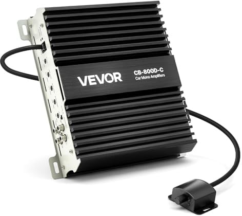 VEVOR Amplificatore Monoblocco per Auto Classe D con Controllo Remoto del Livello del Subwoofer 800 W, Filtro Passa-Basso, Potenziamento dei Bassi, Spostamento di Fase, Controllo del Volume
