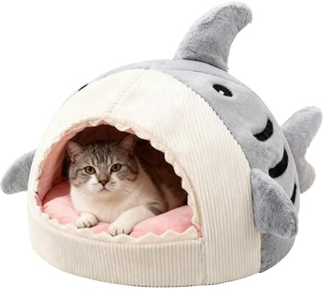 MFYOUPK Katzenhöhle Bett | Hai Plüsch Nest mit rutschfestem Boden,Hai Katzenbett Waschbares Nest - Für Kleine Hunde Kätzchen Haustiere Indoor Beruhigend Wohnzimmer Apartment Wohnheim Büro Winter