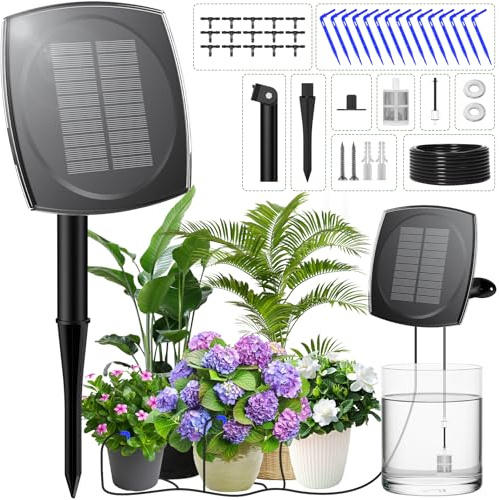 Onherm Kit di Irrigazione Automatica Solar, con 12 Modalità Timer e 15M di Tubo, Automatica Irrigazione Solare a Goccia per Giardin, Balcone, Piante in Vaso