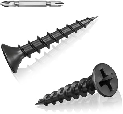 260 Pcs Black Drywall Plasterboard Screws M4 x 25mm, Cement Board Screws | Drywall Screws Coarse, Exterior Decking Screws with Phillips Drive Bit, Black Wood Screws for Drywall Wood and Furniture
