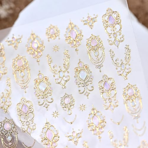 5D Geprägte Nagelsticker in Gold mit Dornen-Muster – Selbstklebende Nail Art Aufkleber im Edelstein-Look für elegante Maniküre-Dekoration bei Frauen