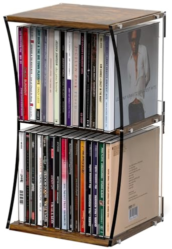 Alyoen Retro Walnut-colored MDF CD Holder Desk Rack Organizer, Cute Holds 30 CD Case, Cd Holder Stand, CD Storage/Shelf/Tower/Stand Dollar, Fit for Theatre Room