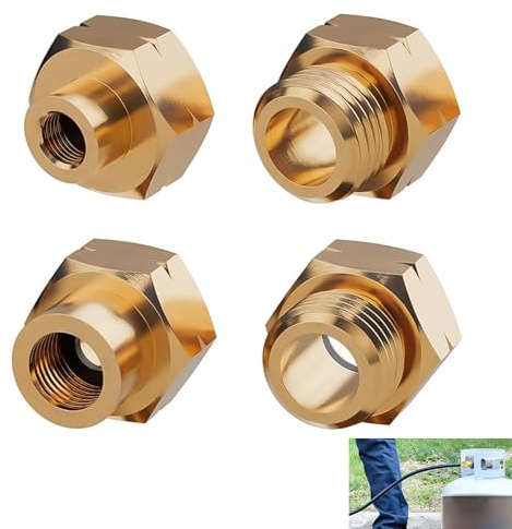 Lot de 4 Adaptateur Bouteille Gaz Européen, Raccord Bouteille Gaz Étranger Camping, Adaptateur Gaz Laiton pour Réchaud, Camping, Caravane, Barbecue, Voyage, Kit Adaptateur Gaz Universel D1, D2, D3, D4