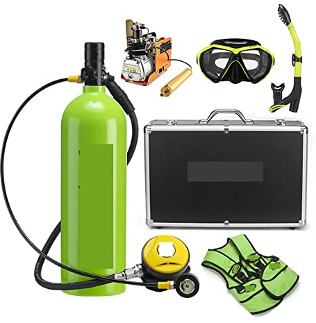 SEVEQIS Scuba Tank, 2L Diving Respirator Diving Equipment Aluminum Bottle Gas Cylinder Adult Swimming Snorkeling Snorkel Residual Pressure Gauge(Groen,E)