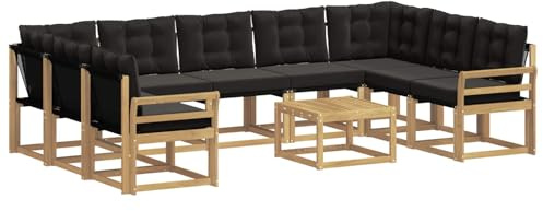 vidaXL Outdoor-Sofagarnitur mit Kissen 10 pcs Weiß und Schwarz, Moderne Gartenmöbel, Akazienholz-Sofa, Textilene-Rücken, strapazierfähige Sitzmöbel, Bequeme Liegeplätze