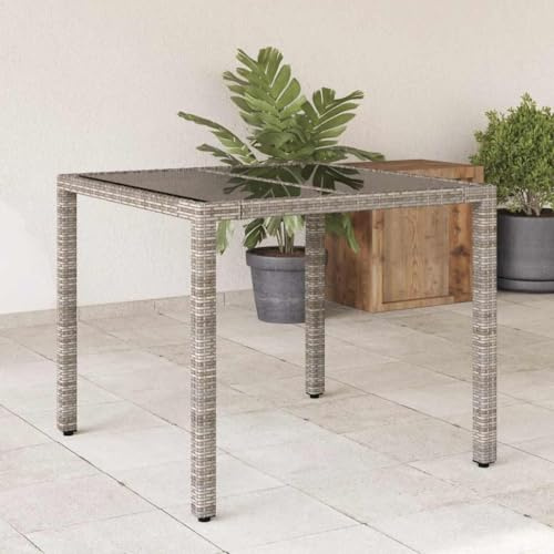 Generisch Gartentisch mit Glasplatte Grau 90x90x75 cm Poly Rattan,Möbel,Gartenmöbel,Gartentische-365526