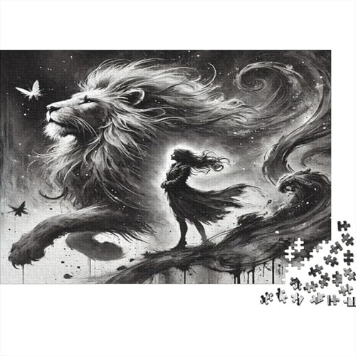 Majestätischer Löwe Schwarz Weiß Kunst 1000 Teile Puzzle Papier Puzzle für Erwachsene Fantasie Traumwelt Entspannung Wohnkultur Geschenk Familie 38x26cm/1000pcs