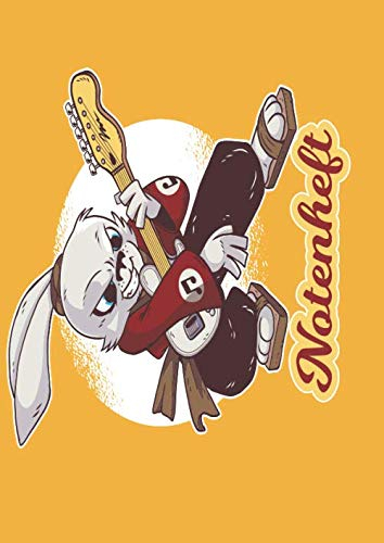 NOTENHEFT: DIN A4 Quer für Anfänger und Fortgeschrittene / Blanko NotenBlock / Leere Notenzeilen / Notensystem / für die Schule / Komponist / Design : Metal Hase Kaninchen Gitarre