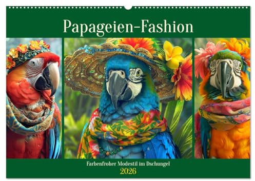 Papageien-Fashion. Farbenfroher Modestil im Dschungel (Wandkalender 2026 DIN A2 quer), CALVENDO Monatskalender: Die bunte Extravaganz der gefiederten Schönheiten (CALVENDO Tiere)