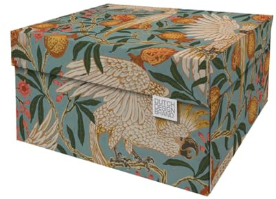 DDB Dutch Design Brand Small Storage Box with Lid - 2 Storage Boxes - FSC Certified Recyclable Cardboard (Size: 27.8 x 20.6 x 14 cm) - Cockatoo Print