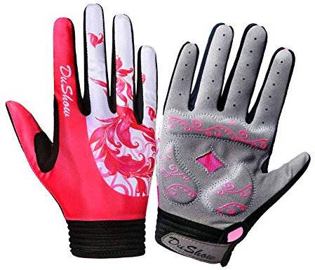DuShow Radsport Handschuhe Damen Vollfinger Rot Touchscreen Fahrradhandschuhe Damen Fahrradhandschuhe Gel Gepolsterte Fahrrad Lange Handschuhe Mountainbike Reiten Gym Sport Handschuhe Rot M