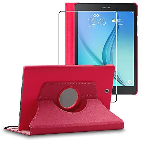 ebestStar - Funda para Samsung Galaxy Tab A 9.7 T550 / S Pen P550, Carcasa Capa Giratoria, 360 Protectora, Cuero PU Soporte, Rosa + Cristal Templado
