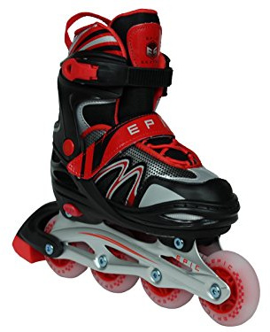 Epic Skates Drift Adjustable Inline Roller Skates W/LED Light Up Wheels, Black/Red, Youth 1-4
