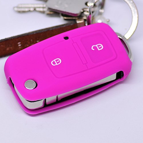 Soft Case Schutz Hülle Auto Schlüssel für VW Golf Polo Fox EOS Jetta SEAT Skoda 2 Tasten bis 2009 Klappschlüssel/Farbe: Pink