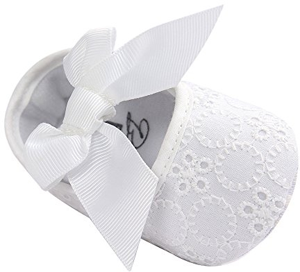 LACOFIA Baby Mädchen Prinzessin Bowknot rutschfest Weiche Sohle Taufschuhe Weiß 0-3 Monate