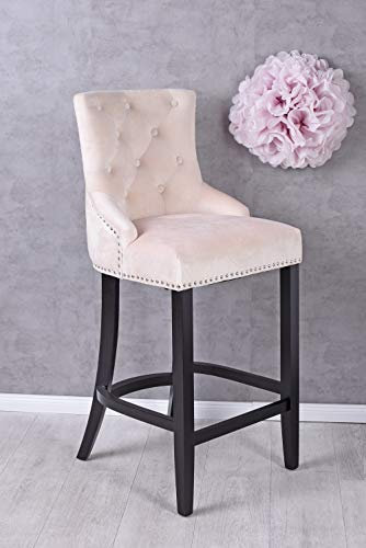 Unbekannt Barhocker Samt Puder-Blau – Country Club | Chesterfield Hocker mit Rückenlehne, Griff & Nieten | Luxus Barstuhl mit Fußstütze | Sitzhöhe 74 cm | Modern & Landhausstil | Esszimmer, Küche