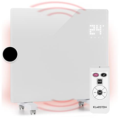 Klarstein Radiateur Electrique Mobile, Chauffage Mural 1000W à Faible Consommation d'Energie pour Maison, Salle de Bain, Convecteur, Radiateurs Silencieux, Thermostat, Roulettes