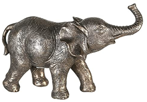 Casablanca Deko Figur Skulptur Elefant mit langem Rüssel - grau Gold - Wohnzimmer Dekoration Afrikanisch - 13x19 cm