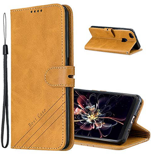 MRSTER Cover per Huawei P10 Lite, Semplice ed Elegante Book Style Internamente Silicone TPU Case Flip Cover in Pelle PU Premium Custodia per Huawei P10 Lite. Retro Yellow