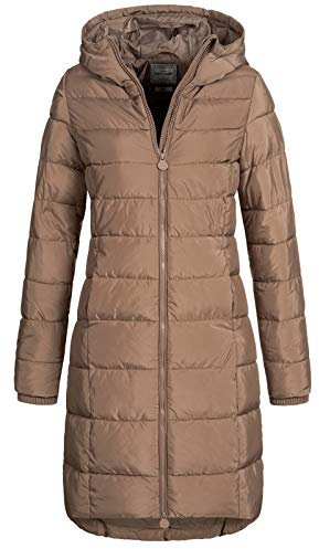 Eight 2 Nine Damen Steppmantel LETN-039 Lange Stepp-Jacke mit Kapuze nougat beige M